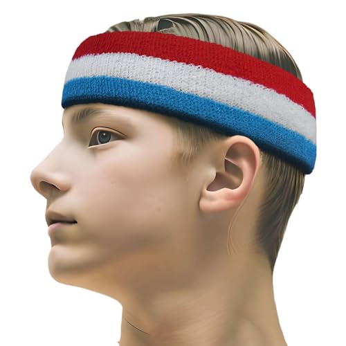 COUVER 3 Color Striped Sports Sweatband Set - color: Sky Blue / White / Red