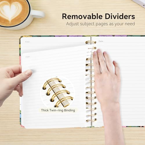 Lined Spiral Journal Notebook for Work A5, 160 Pages, Flower and Black Cat - color: FLower Cat 1