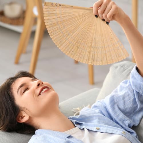 Toyvian Vintage Bamboo Folding Fan, Handheld Foldable Hand Fan for Women, Brown Portable Wood for Summer Cooling Wedding Party Dance Stage Show