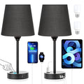 Black Bedside Lamps Set 2 for Bedroom - Dimmable Touch, USB C+A, AC Outlet - color: Black