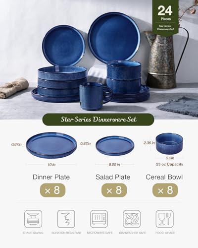 Famiware Star Stoneware Dinnerware Sets for 8, Reactive Glaze Plates, Bowls - color: Nebulas Blue