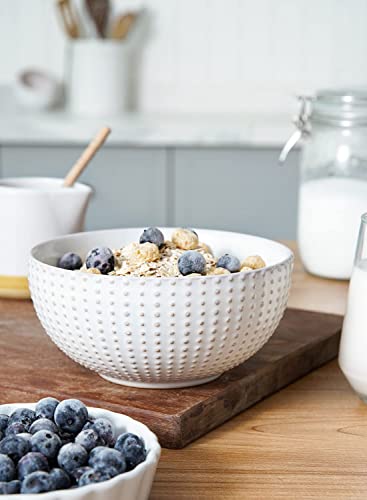 LE TAUCI Cereal bowls 26 oz, Ceramic Soup Bowl for Kitchen, Embossment Stoneware Bowl for Pho, Chip, Fruits, Salad, Noodle, Ramen, Suit For Housewarming - 6 Inch, Set of 4, Arctic white - size: 6 INCH