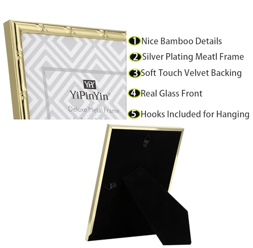 YiPinYin 4x4'' Gold Bamboo Design Metal Frame with mat for 3x3'' Set of 2, 3x3'' Elegant Gold Plated Metal Frame, Soft Touch Velvet Mat Desktop - color: Gold, size: 4x4 Mat 3x3 2PK
