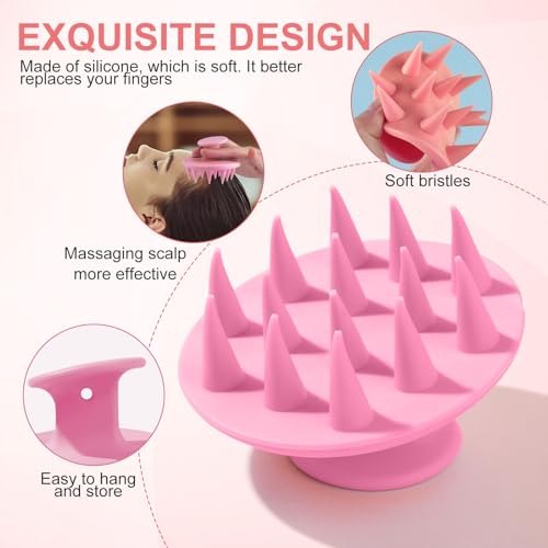 Hair Brushes with Scalp Massager Shampoo Brush, Silicone Hair Scrubber with Soft Bristles for Shower, Wet(Pink) - color: Pink