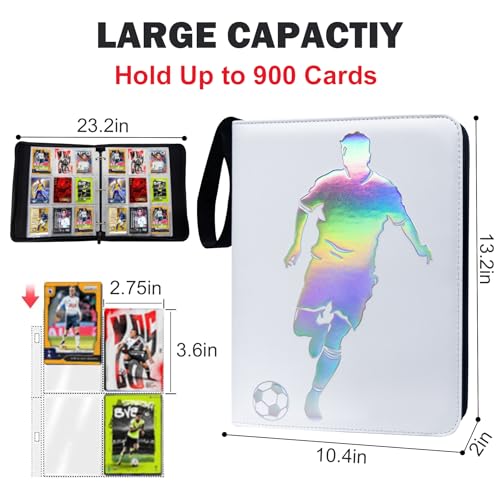 900 Pockets Soccer Card Binder, Laser Silver Hot Stamping Cover,N300 - color: Dazzling Soccer-900