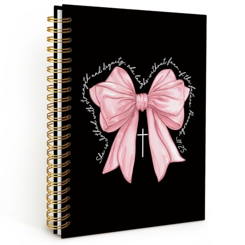 Bible Journal for Women Girls, Pink Bow Christian Girl Energy Journal, Christian Gifts Prayer Journal for Woman, Cute Gifts Preppy Cute Notebook, Pink Bow Coquette Stuff Notebook 5.5x8.3 - color: Pink Bow - Proverbs 31:25 - Pink Bow
