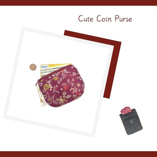 Handmade Women Coin Purse Brocade Zipper Wallet Rosary Pouch Silk Jewelry Bag - Maroon - color: Maroon