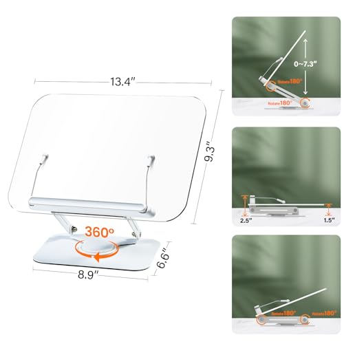 BYMECOST Acrylic Book Stand for Reading, Adjustable Book Holder, White - color: White, size: 13.4"