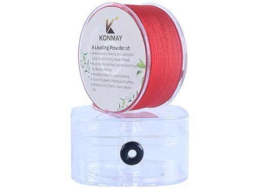 KONMAY 0.8mm Red Nylon String with Case for Bracelets,130 Yards Braided Nylon Satin Cord for Jewelry Making, Beading,Chinese Knotting, Kumihimo, Macramé - color: Red, size: Braided 0.8mm