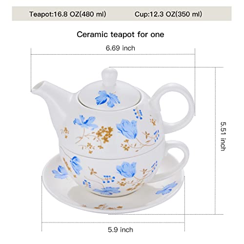 Tea for One Set, Porcelain Teapot and Cup Set, Teapot for One - color: Bule flower