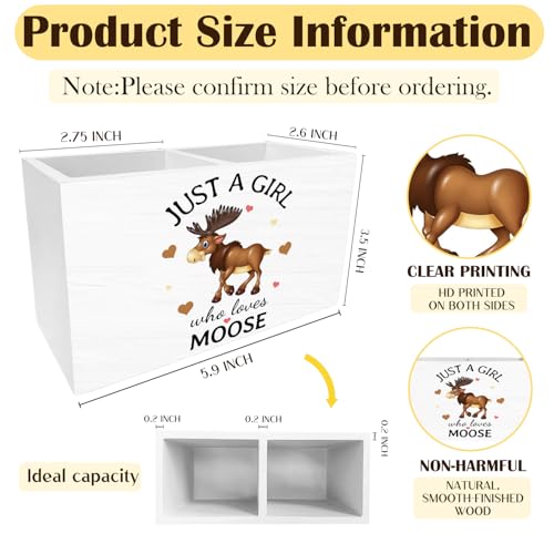 Moose Gifts Pen Holder for Desk, Deer Lover Gifts Pencil Organizer, Just a Girl Who Loves Moose Wooden Box Sign Desk Decor for Home Office Decoration - color: MOOSE