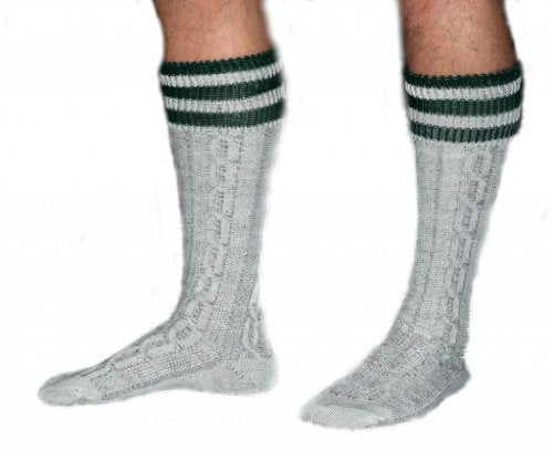 Dirndl Trachten Haus Men's Knee-High Lederhosen Socks, Cream/Green - size: Large