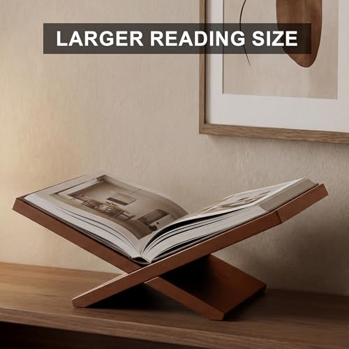 Wooden Book Stand for Display, Large Open Book Holder for Desk - color: Brown