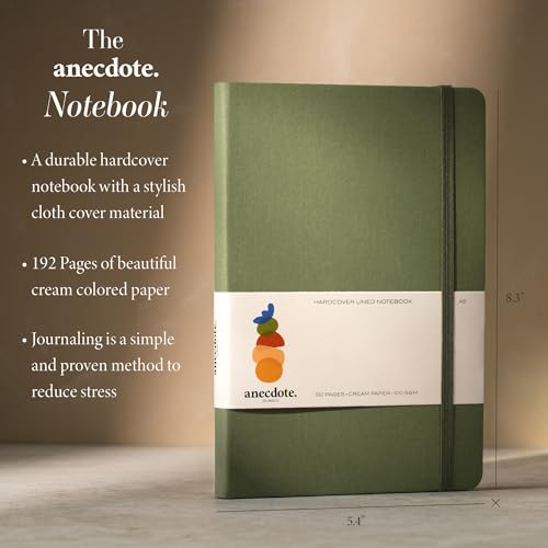 ANECDOTE. Lined Journal Notebook,192 Pages, A5 size: 8.3" x 5.4"| Hardcover - color: Olive Green, size: 8.3" x 5.4"