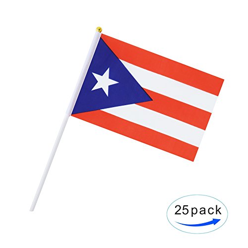 Kind Girl 25 Pack Hand Held Small Mini Puerto Rico Flag,Puerto Rican Stick Round Top National Country Flags,Party Decorations Supplies for Parades,World Cup,Festival Events,International Festival. - color: Puerto Rico
