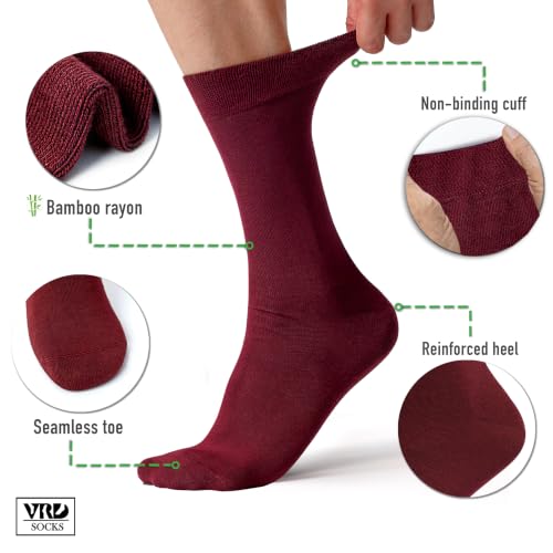 VRD Men's Dress Socks Bamboo Rayon, 5-Pack Crew Socks, Multiple Colors and Designs, Shoe Size 8-13, Gift Box - color: 18: Burgundy, 5-pack Solid