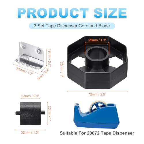 PATIKIL 3 Set Tape Dispenser Core and Blade, Replacement Core, Wheel and Replacement Blade for 20072 Tape Dispenser for Home Office Warehouse Wrapping Packaging Mailing Shipping