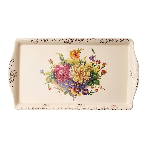 YOLIFE Ceramic Serving Tray, Flowering Shrubs 13.5 x 7.5 inch - color: Flowering Shrubs