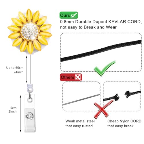 Crystal Badge Reel Retractable ID Holder with Swan Sunflower Design 2 Pack - color: Swan & Sunflower