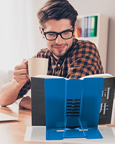 Large Book Stand Metal Reading Rest Book Holder Adjustable Cookbook Holder - color: Deep Blue