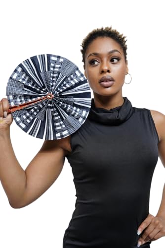 Kente African Print Foldable Hand Fan - color: Koumadi
