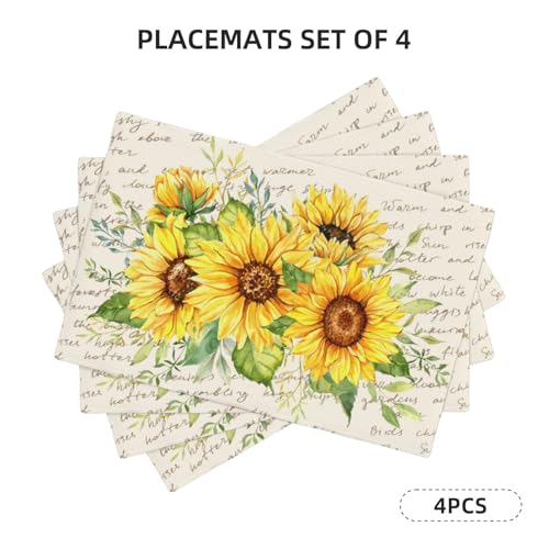 Spring Summer Sunflower Floral Placemats Set of 4 12x18 Inch - color: Cream Beige, size: Set of 4