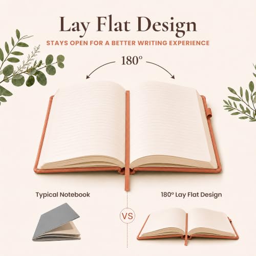 Lined Journal Notebook Hardcover Leather Bound 200 Pages A5 Floral Diary - color: Peach, size: A5 200 Pages