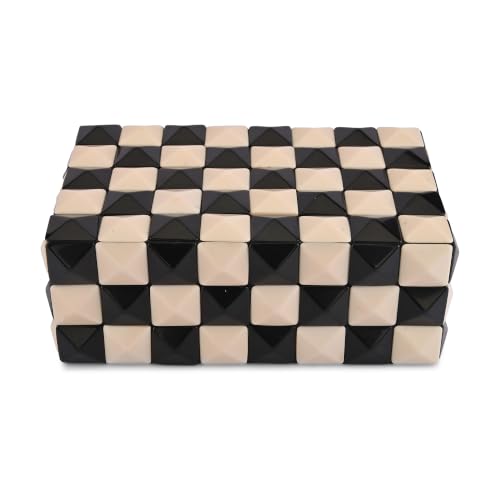 Perilla Home Decorative Storage Box – 8" x 5" x 3" – Black & White MDF with Madison Resin Finish – Large Wooden Keepsake Chest for Home Organization & Decor - color: Black and white