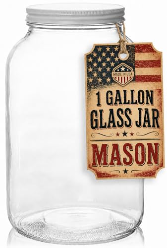 kitchentoolz 1 Gallon Glass Jar with Lid - Extra Wide Mouth Mason Jar - Made in USA - color: White Lid, size: 1 Gallon