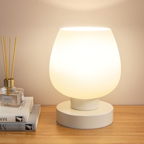 Seealle Small Touch Table Lamp for Nightstand, 3 Way Dimmable Bedside Lamp - color: White