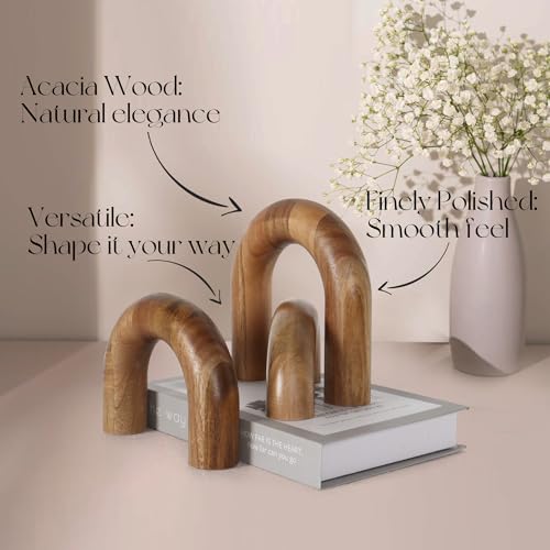 Oakrain 3 Pcs Wood Shelf Decor Aesthetic, Modern Aesthetic Home Decor Accent, Decorative Object for Coffee Table, Book Shelf, Minimalist Table Decor for Console, Living Room, Entryway, Brown - color: Brown