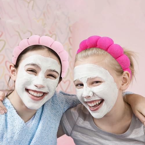 WHAVEL 3 Pack Spa Headband Skincare Headbands, Makeup Headband Sponge Terry Cloth Headbands Face Wash Headband Puffy Hair Band for Washing Face Women Girls (Pink, Hot pink, Black) - color: Pink, Hot pink, Black
