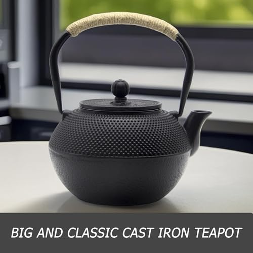 YJX Black Cast Iron Teapot, Tea Kettle for Stove Top, 40.6oz Tea Pot - size: 1200 ml without Cups