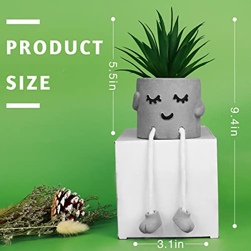 Zerzsy Small Artificial Plants in Cement Pots with Hanging Leg, Bathroom Plants Decor, Cute Fake Plant Succulents Desk Decor for Women, Shelf Decor Aesthetic - Set of 1 - color: 1 Pcs Set/Shy