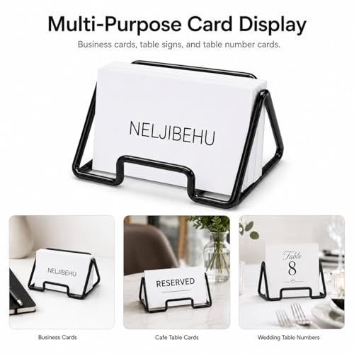 Business Card Holder for Desk, Black Business Card Display Stand - color: black