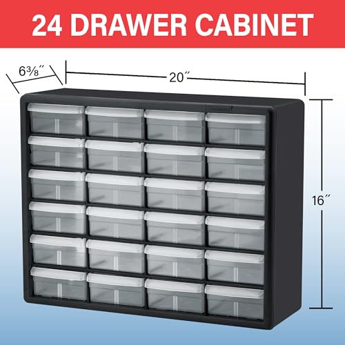 Akro-Mils 24-Drawer Plastic Storage Cabinet, 20" W x 6" D x 16" H, White - color: White, size: 24 Drawer, style: 1 Pack