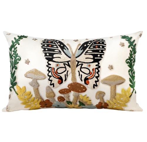Embroidered Throw Pillow Cover, 20x12 Inch, Butterfly Moon - color: Butterfly Moon, size: 20" x 12" (Pack of 1)