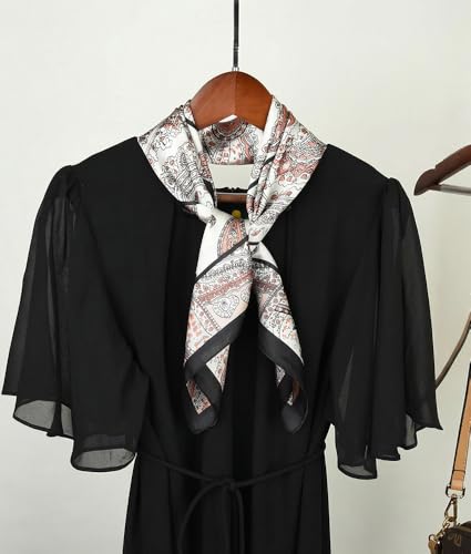 corciova Women’s Square Scarf 27.5 in (70 x 70 cm), Satin-Feel Polyester, Lightweight Fashion Scarf for Hair, Neck and Bag - color: Paisley (Ivory / Blush / Black)