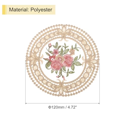 Fabric Coasters, 4pcs 4.7" - Polyester Crochet Coasters, Round Lace Embroidery Cup Mat with Floral Pattern for Wedding Party Decoration (Camel)
