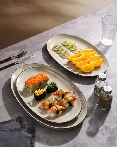 famiware Serving Platters Set of 3 Sizes - Oval, Light khaki - color: Light khaki