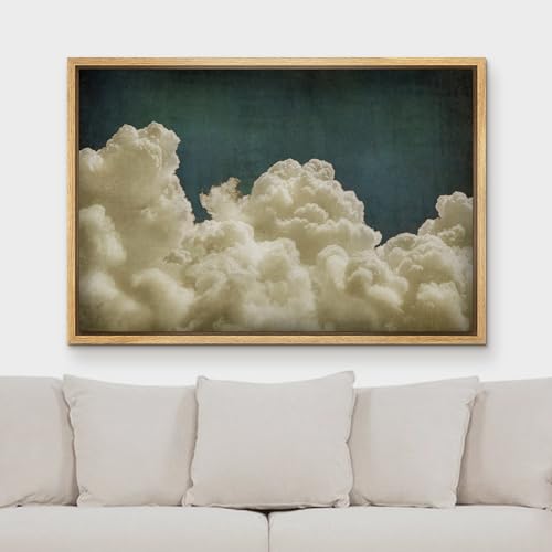 MUDECOR Framed Canvas Print Wall Art Vintage Lone Cloud Classic Minimalist Sky and Cloud Design Illustrations Fine Art Decorative Zen Multicolor Country/Farmhouse Retro for Bedroom - 16"x24" Natural - color: A03-2404-irs12, size: 24"L x 16"W
