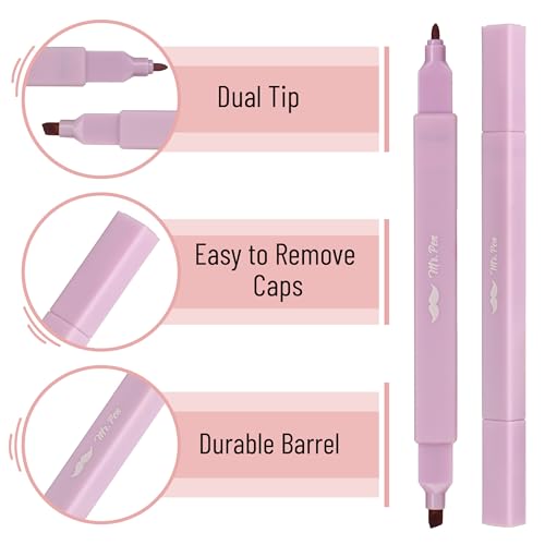 Mr. Pen- Dual Tip Aesthetic Highlighters, 12 pcs, Chisel & Fine Tip - color: Pastel, size: 12 Pack