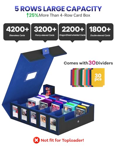 Gomyrod 5 Row 4200+ Trading Card Storage Box with Commander Display - color: Black/Blue, size: 4200+