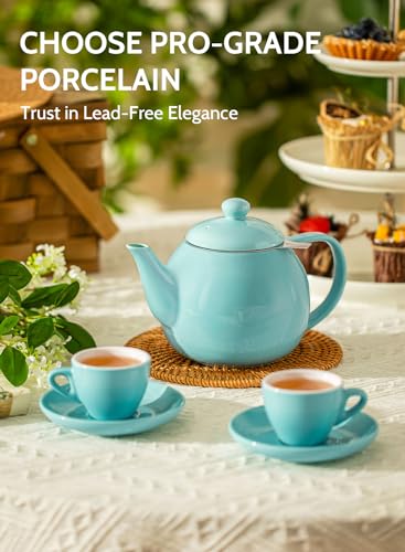 Sweese Teapot, Porcelain Tea Pot with Stainless Steel Infuser, Blooming & Loose Leaf Teapot - 27ounce, Turquoise - color: Turquoise, size: 27oz (with infuser)