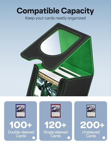 Card Deck Box for MTG Commander, fits 100+ Double-Sleeved Cards - color: A-Black&Green