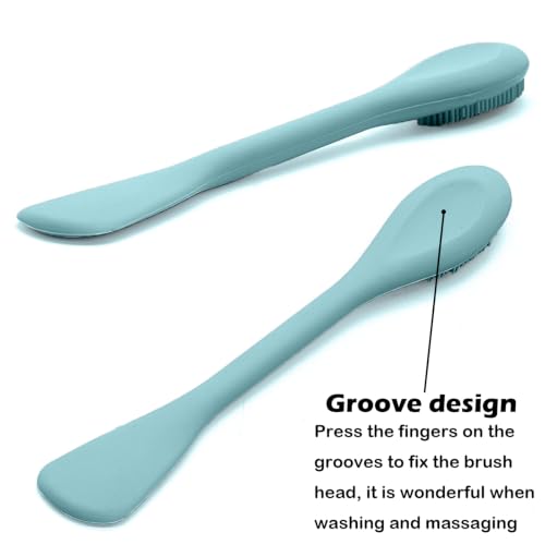 Rampula Pore Brush & Face Mask Brush Applicator, 2-in-1 Silicone Jelly Brush, Nose Pore Scrubber for Blackheads Deep Pore Cleansing, Face Mask Spatula & Gentle Face Massage/Exfoliator Skincare Tool - color: Eucalyptus Green and Starlight