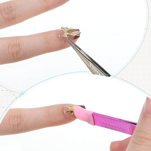 2PCS Crystal Pink Nail Tweezer, Double Ended Sticker Tweezers with Silicone Pressing Head for Craft, Precision Rhinestone Picker Tool for Jewelry Eyelash Nail Art, Curved Tip Tweezers Kit - color: Crystal Pink