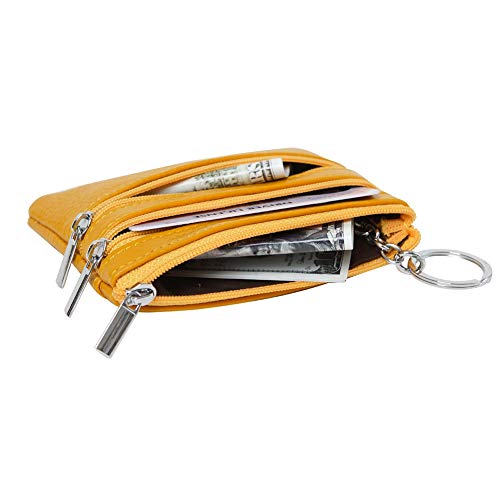 Women Genuine Leather Coin Purse Keychain Change Purse - color: Yellow