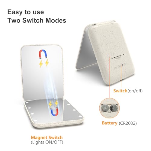 Kintion Wheat Straw Compact Mirror, 1X/3X Magnification, Lighted, Folding, Portable, Eco-Friendly, Great Gift - color: Wheat Straw Apricot