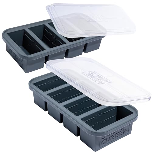 Souper Cubes 1 Cup Silicone Soup Freezer Molds with Lids, Charcoal, 2-Pack - color: Charcoal, size: 2-Pack